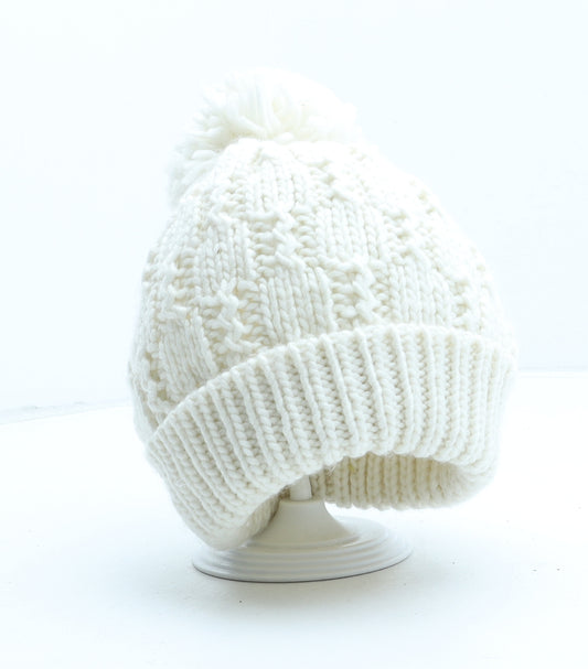 Nutmeg Womens Ivory Acrylic Bobble Hat One Size