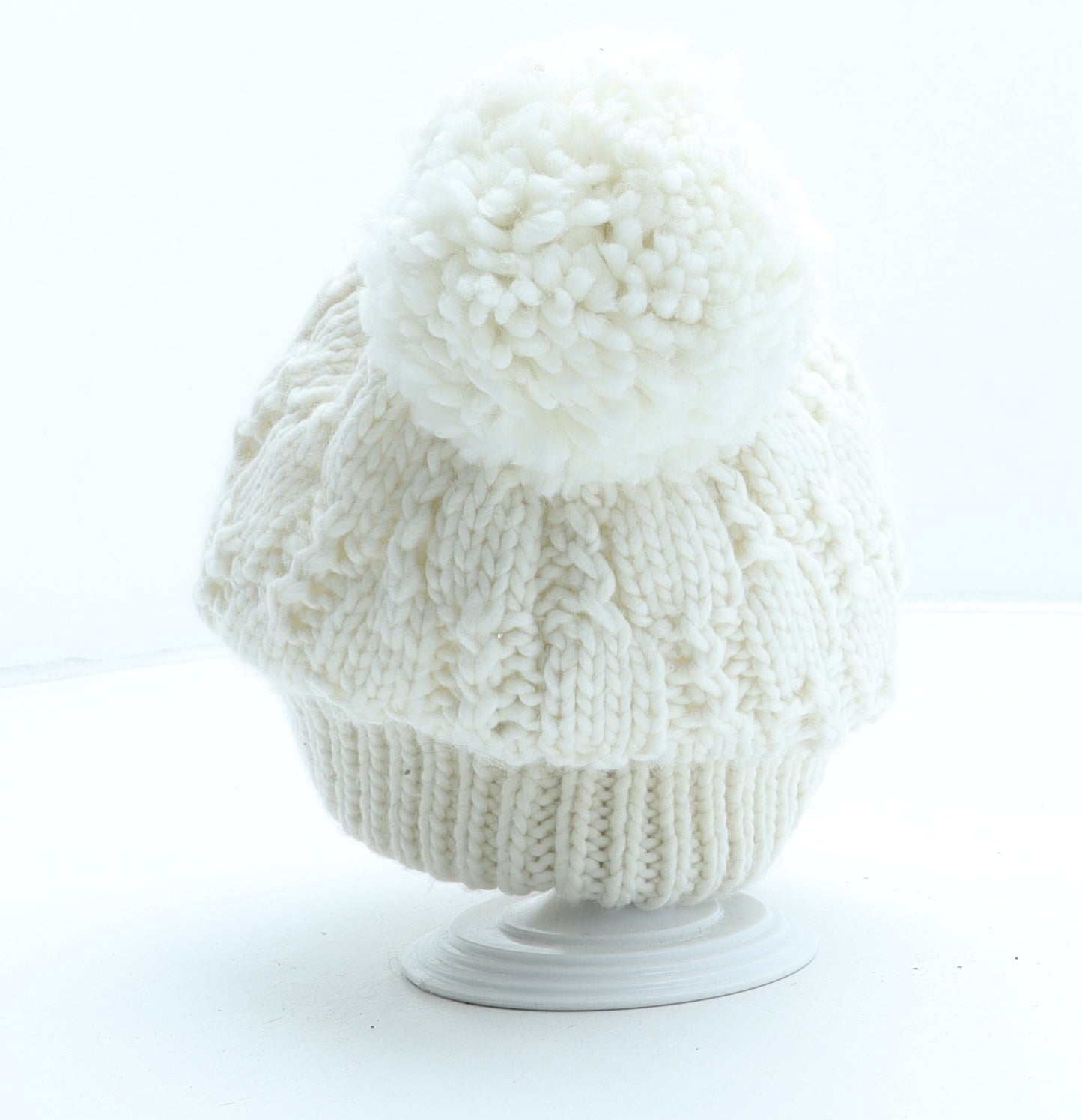 Nutmeg Womens Ivory Acrylic Bobble Hat One Size