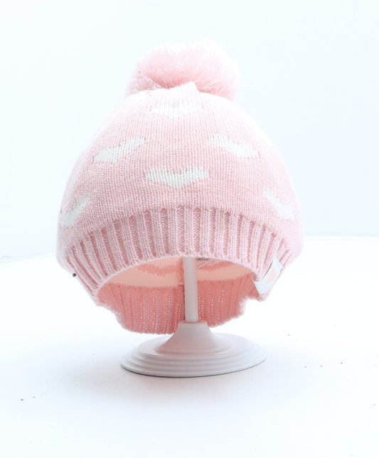 Primark Girls Pink Geometric Acrylic Bobble Hat Size M