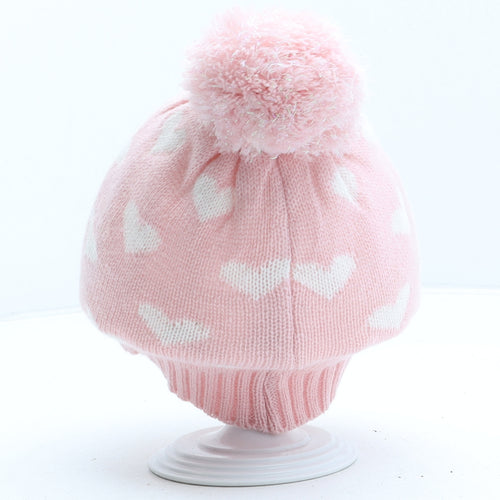 Primark Girls Pink Geometric Acrylic Bobble Hat Size M