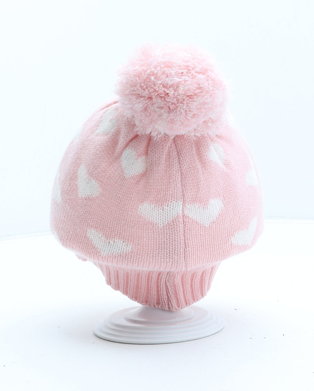 Primark Girls Pink Geometric Acrylic Bobble Hat Size M