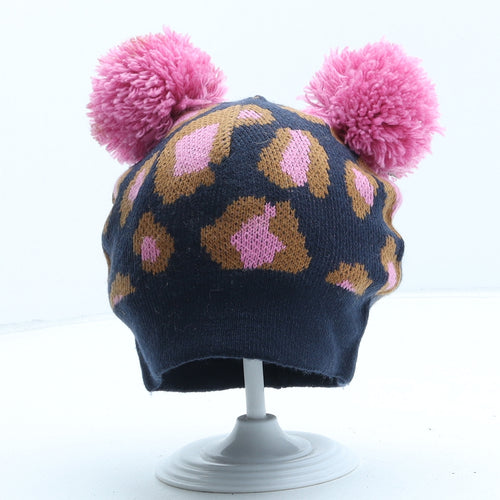 Very Girls Blue Animal Print Acrylic Bobble Hat One Size - UK Size 12-18 Months