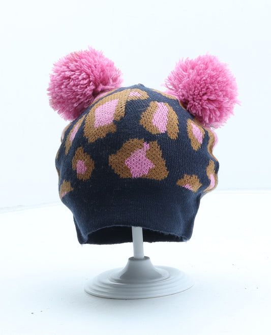 Very Girls Blue Animal Print Acrylic Bobble Hat One Size - UK Size 12-18 Months