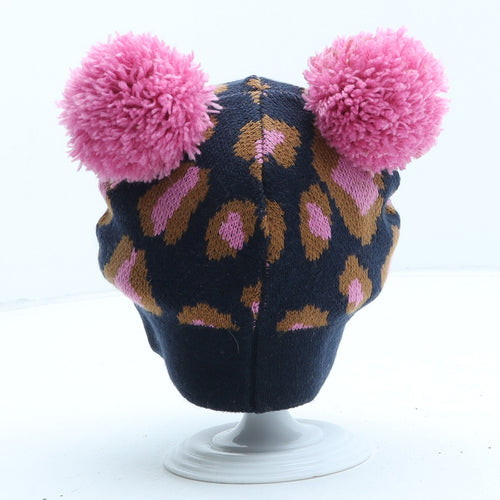 Very Girls Blue Animal Print Acrylic Bobble Hat One Size - UK Size 12-18 Months
