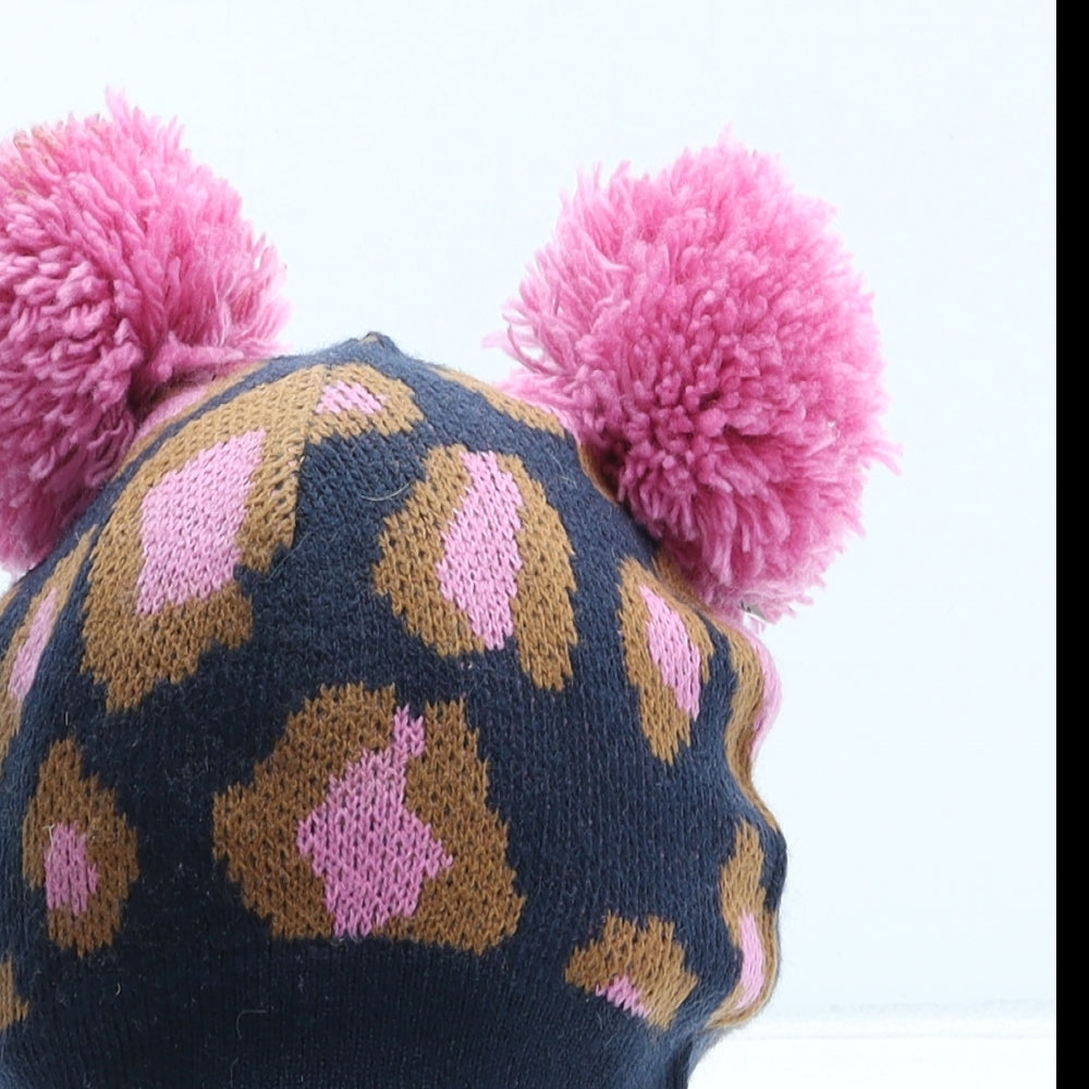 Very Girls Blue Animal Print Acrylic Bobble Hat One Size - UK Size 12-18 Months