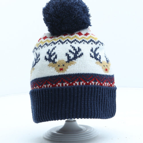 F&F Boys Multicoloured Fair Isle Acrylic Bobble Hat One Size - Christmas Reindeer