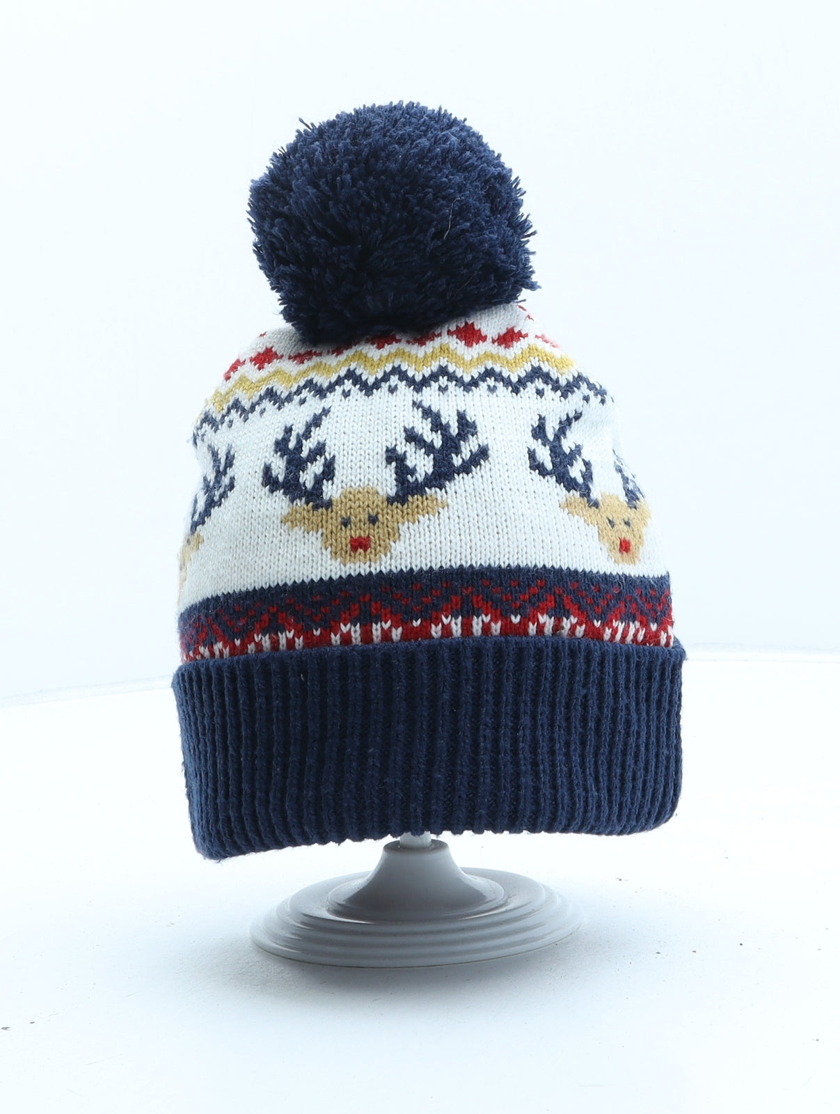 F&F Boys Multicoloured Fair Isle Acrylic Bobble Hat One Size - Christmas Reindeer