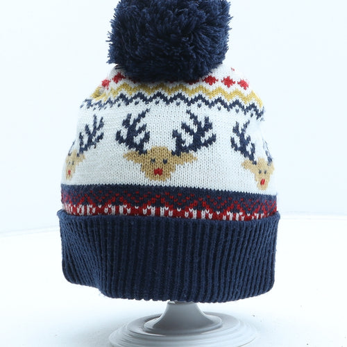 F&F Boys Multicoloured Fair Isle Acrylic Bobble Hat One Size - Christmas Reindeer