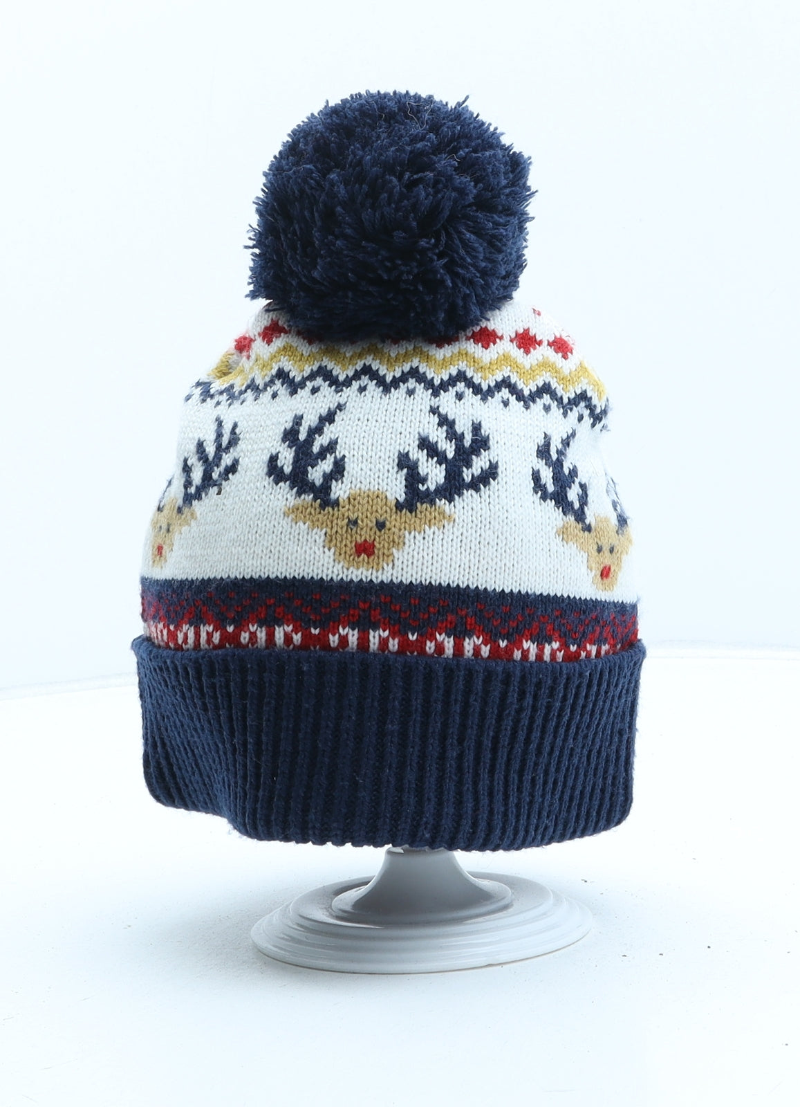 F&F Boys Multicoloured Fair Isle Acrylic Bobble Hat One Size - Christmas Reindeer