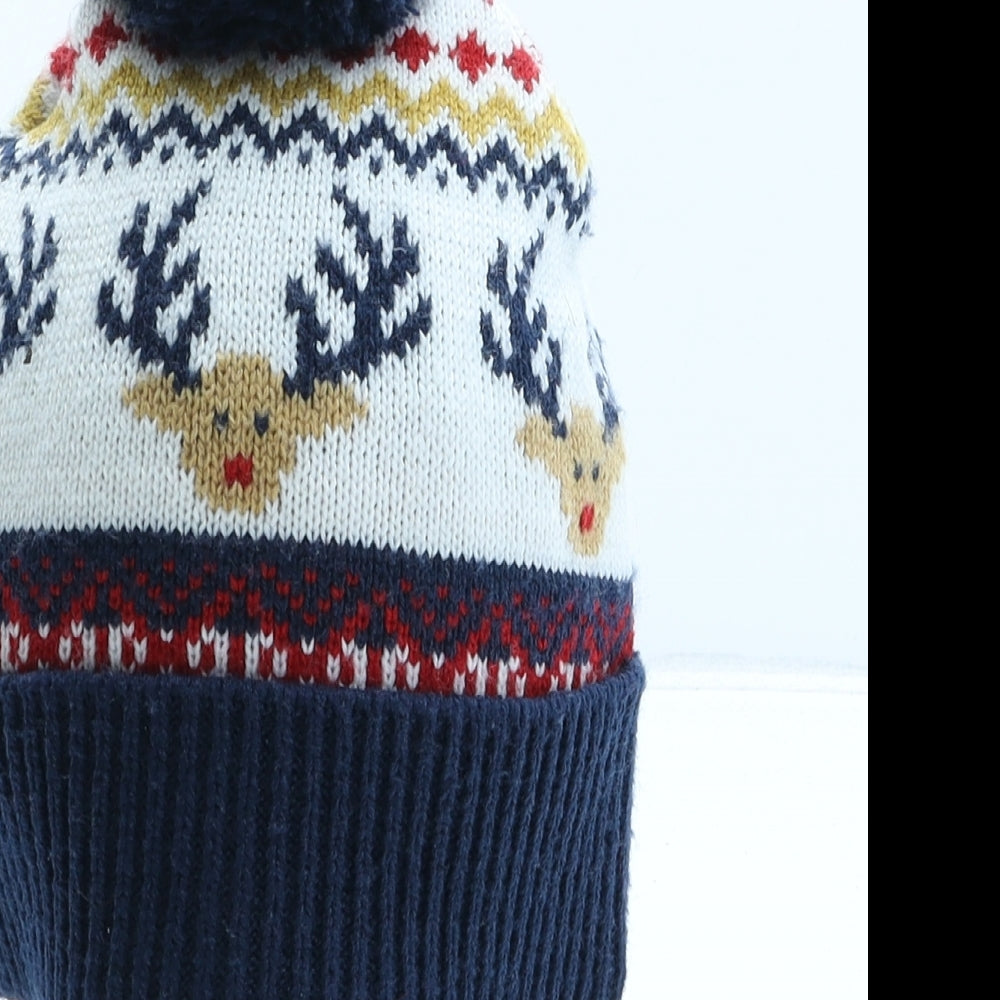 F&F Boys Multicoloured Fair Isle Acrylic Bobble Hat One Size - Christmas Reindeer