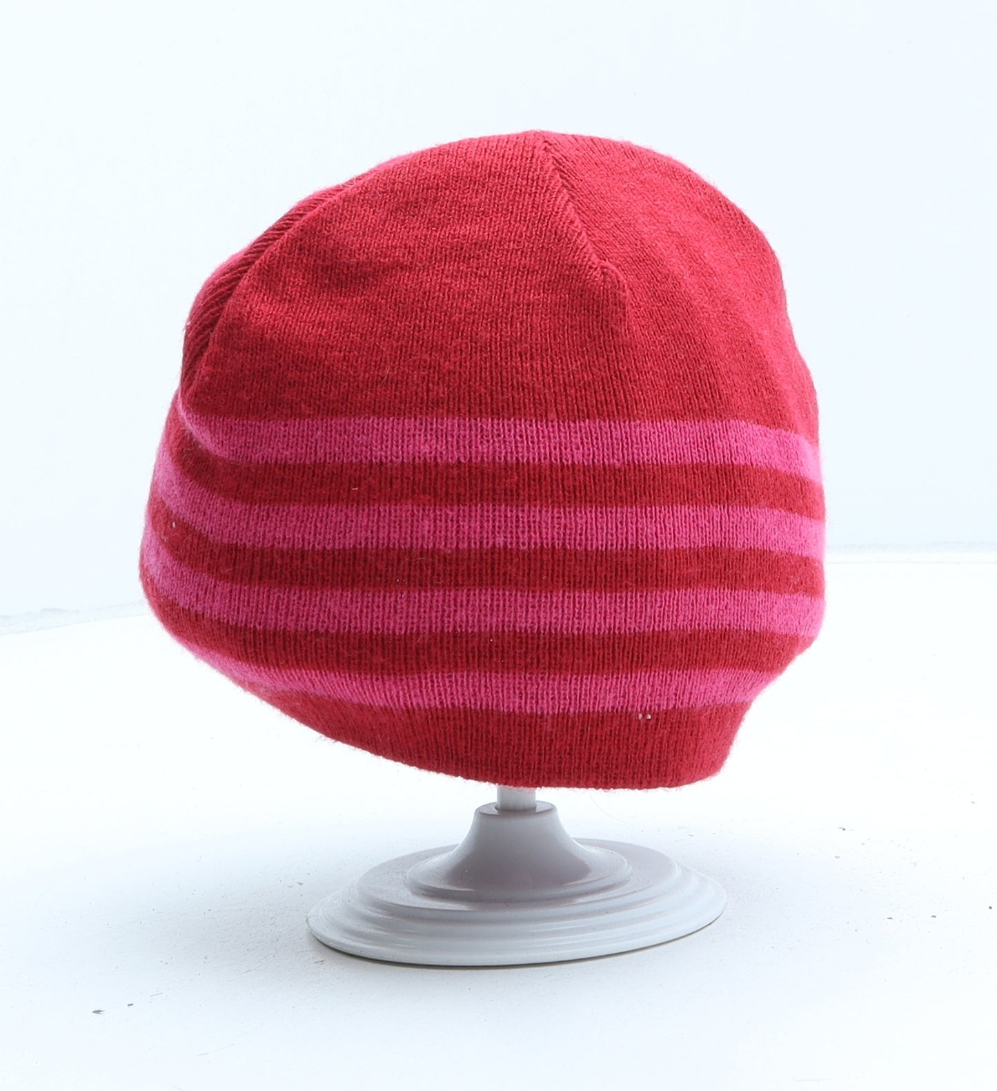 Preworn Womens Pink Striped Acrylic Beanie One Size