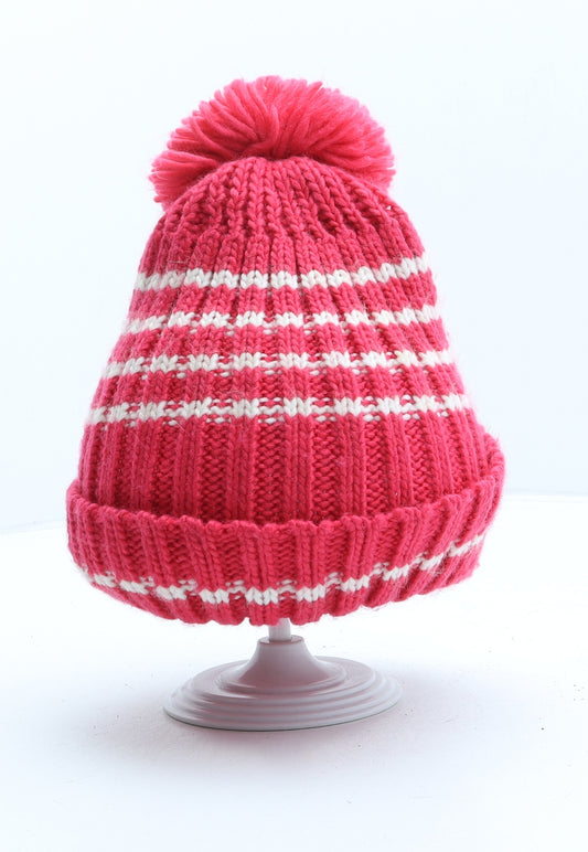 Preworn Girls Pink Acrylic Bobble Hat One Size - UK Size 3-6 Years