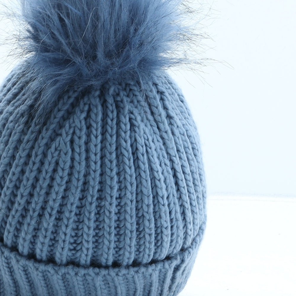 Topshop Womens Blue Acrylic Bobble Hat One Size