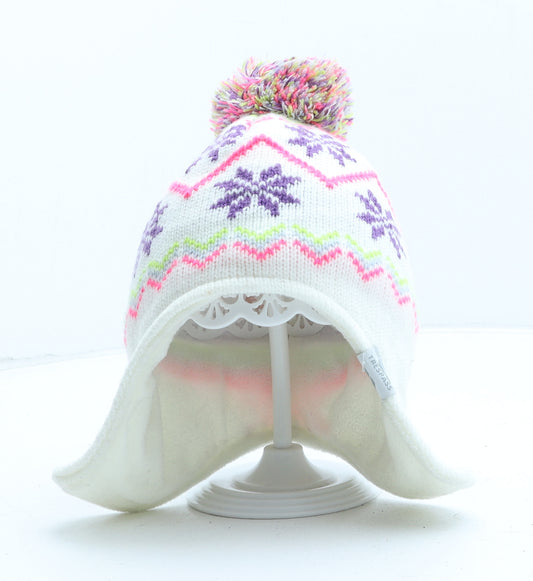 Trespass Girls White Fair Isle Acrylic Winter Hat One Size
