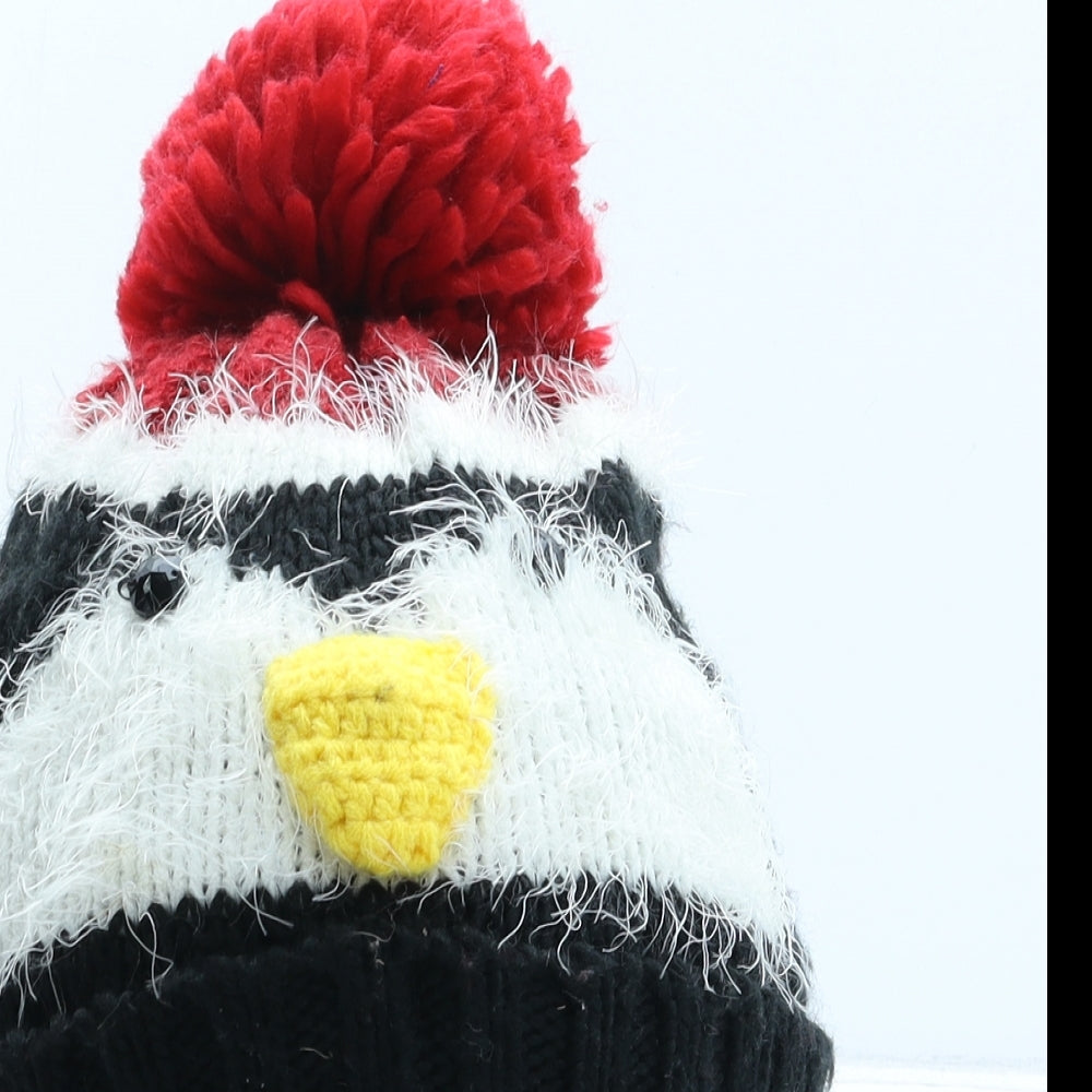 Preworn Womens Black Acrylic Bobble Hat One Size - Penguin