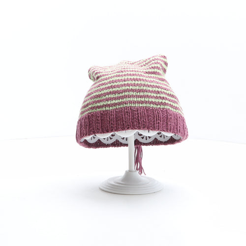 Preworn Girls Multicoloured Striped Acrylic Beanie One Size