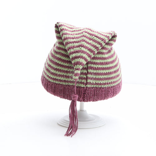 Preworn Girls Multicoloured Striped Acrylic Beanie One Size