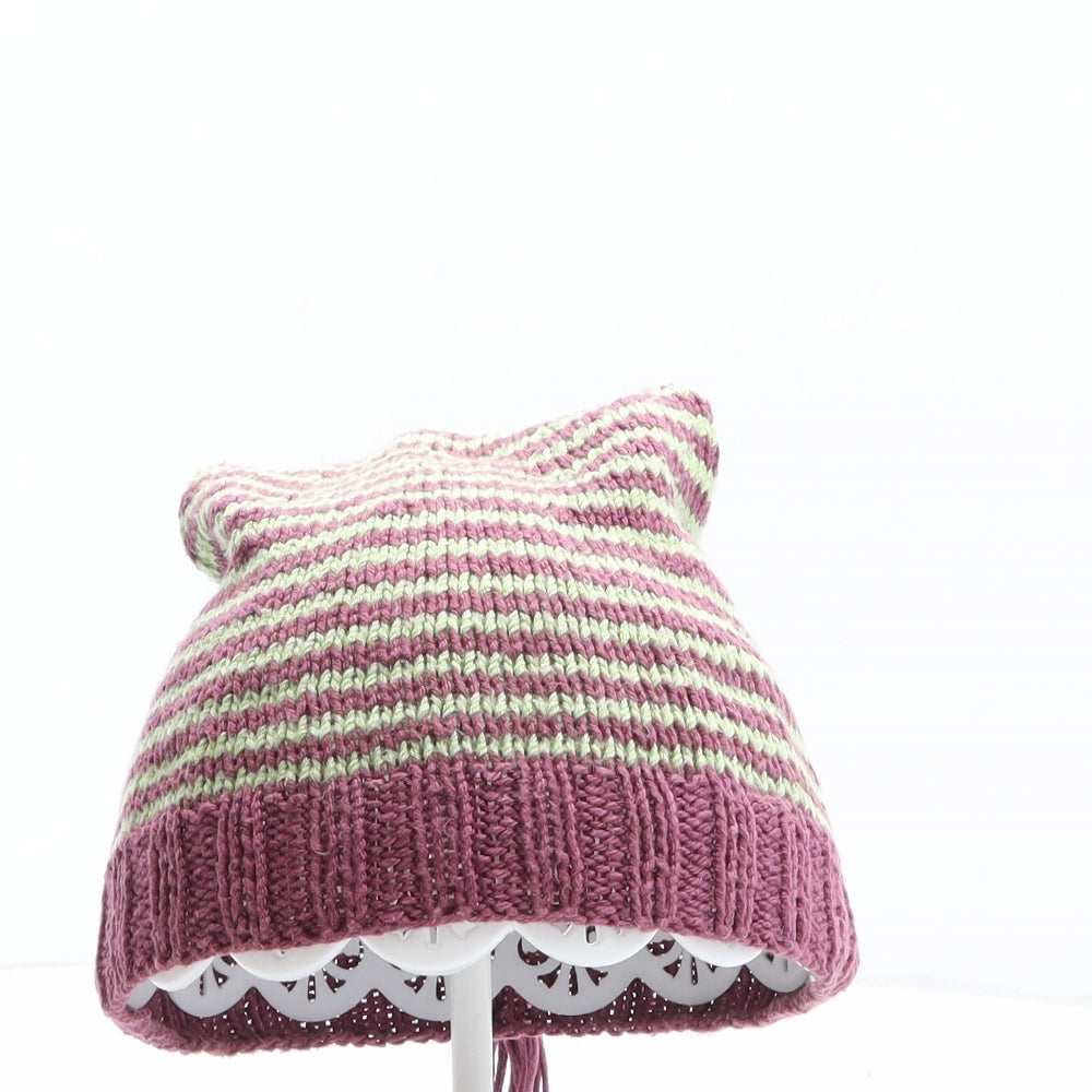 Preworn Girls Multicoloured Striped Acrylic Beanie One Size