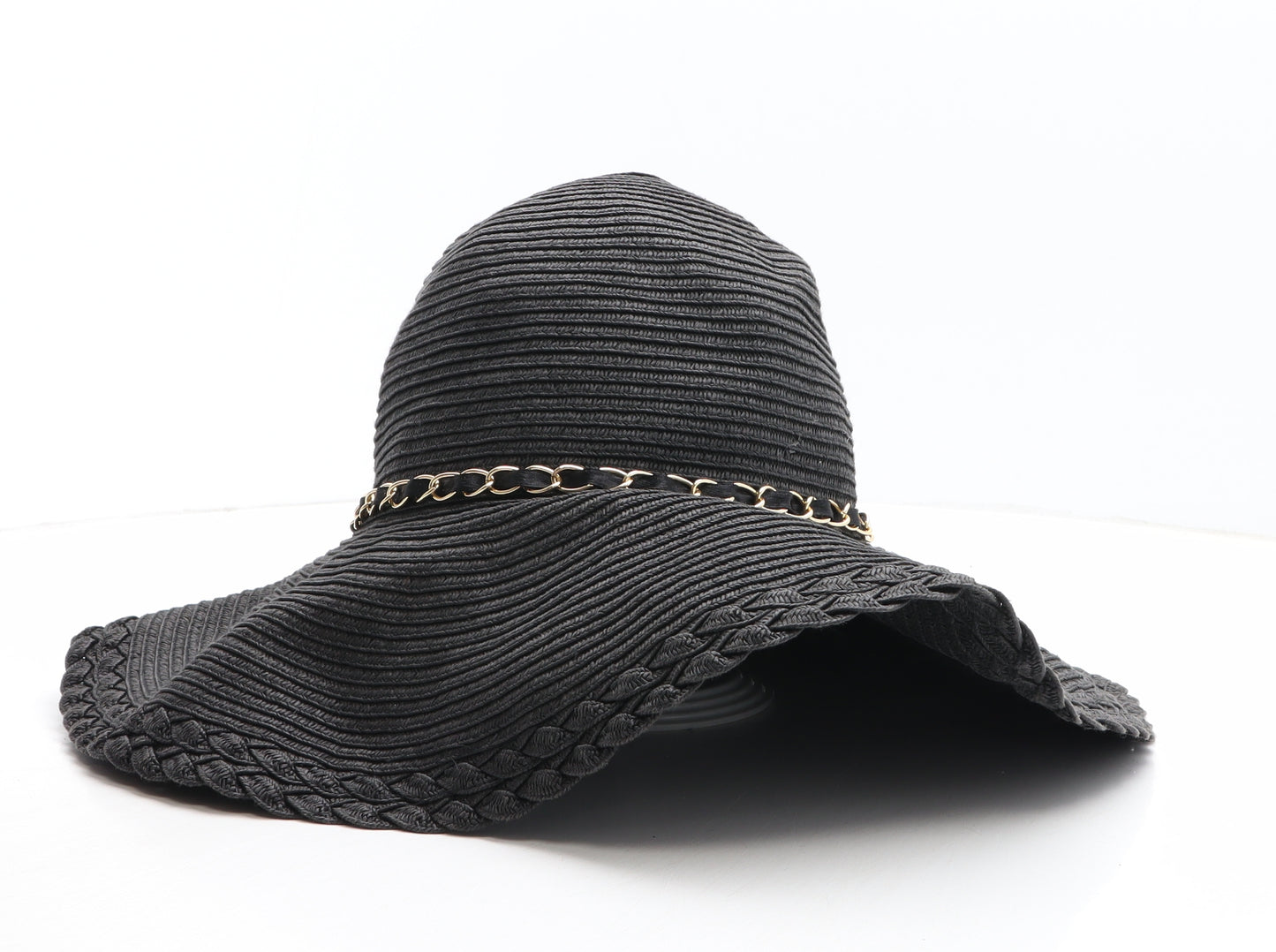 Matalan Womens Black Paper Sun Hat One Size - Chain Detail