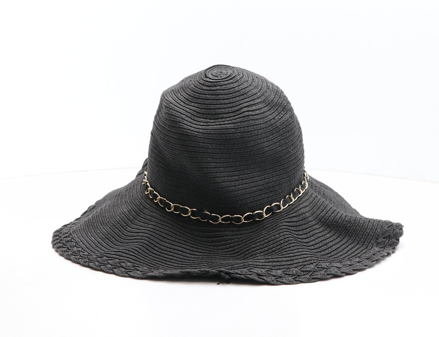 Matalan Womens Black Paper Sun Hat One Size - Chain Detail