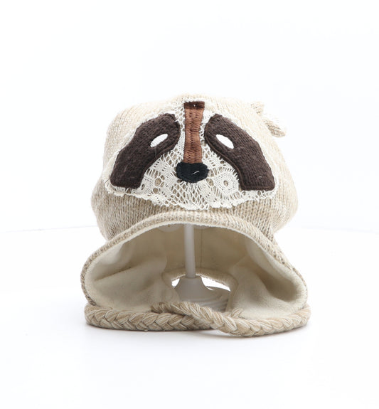 Preworn Girls Brown Acrylic Winter Hat One Size - Raccoon Design