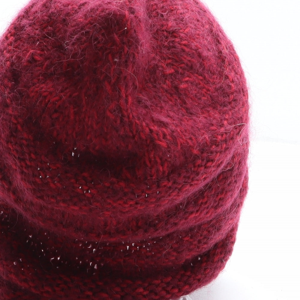 Preworn Womens Red Acrylic Beanie One Size - Flower Detail