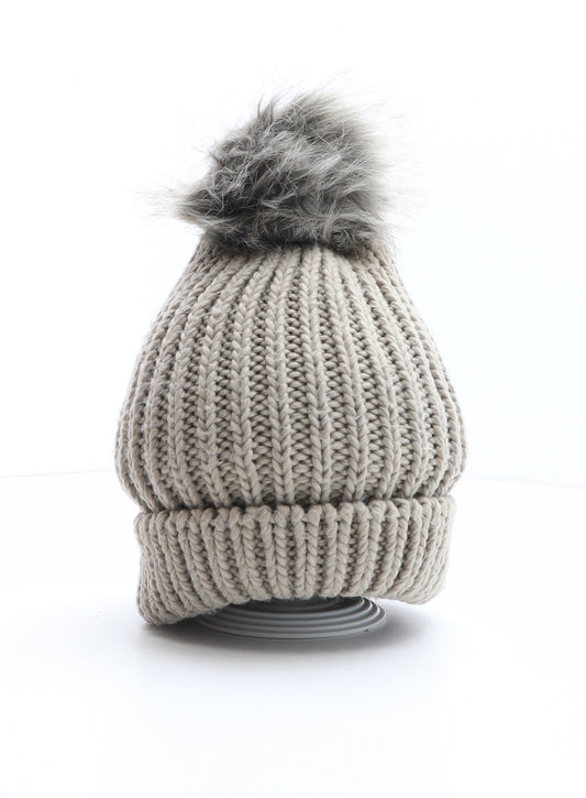 Preworn Womens Grey Acrylic Bobble Hat One Size