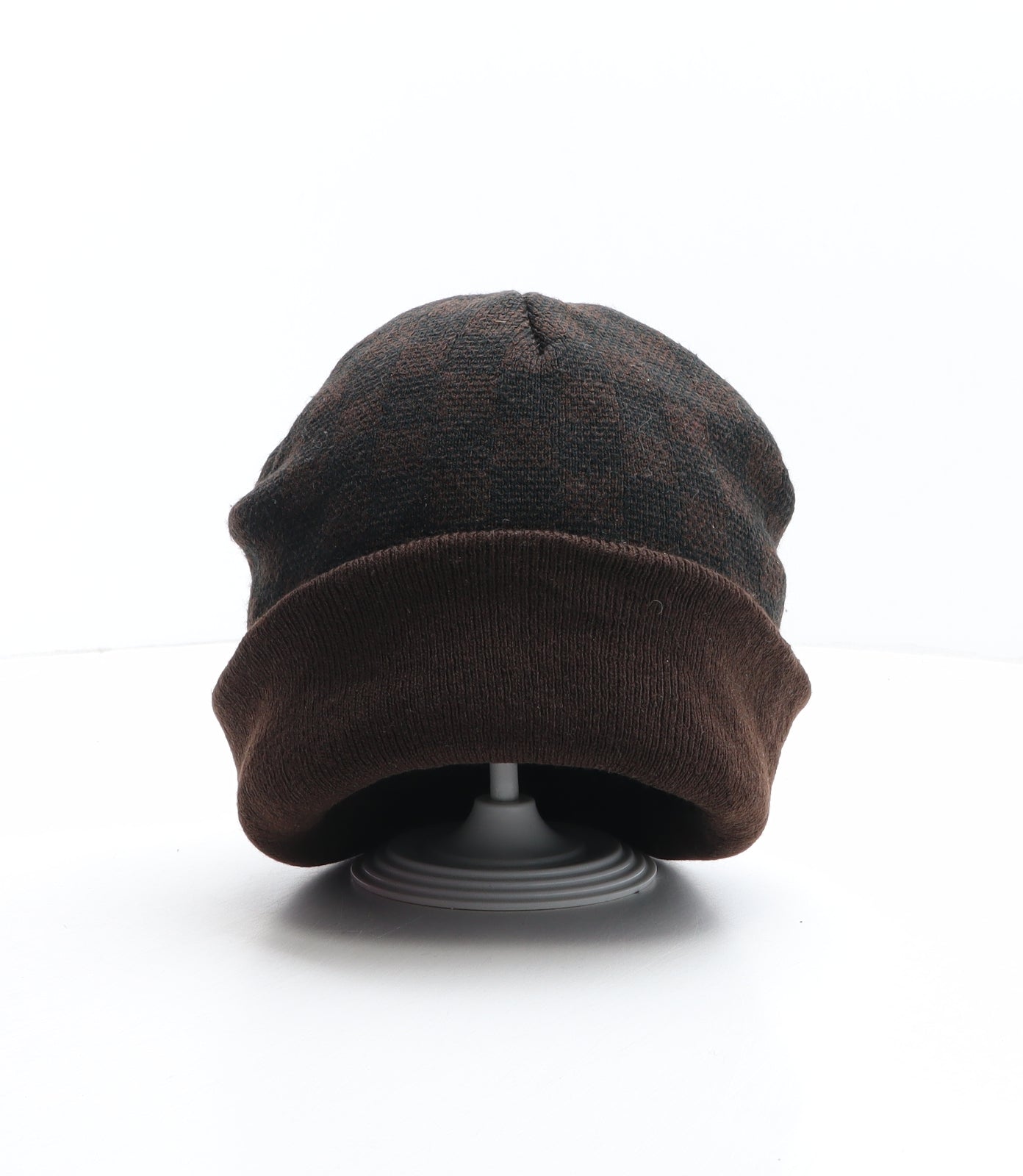 Preworn Mens Black Check Acrylic Beanie One Size