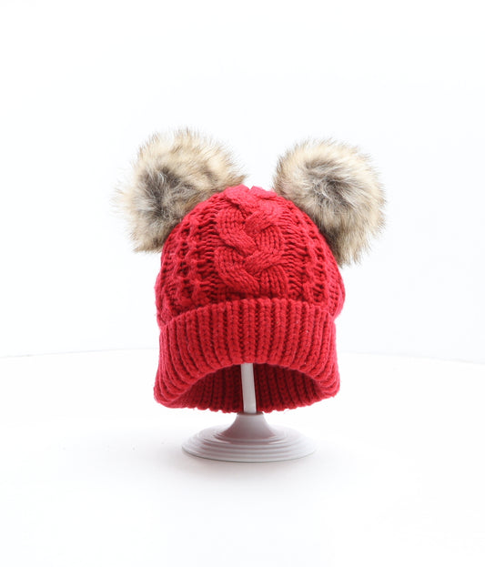 Gap Girls Red Acrylic Bobble Hat Size XS - Size XS/S, 12-24 months