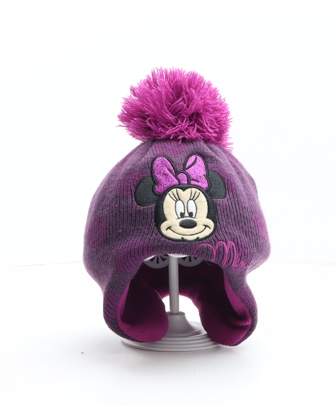 Disney Girls Purple Spotted Acrylic Winter Hat One Size - Size 2-4 years, Disney, Minnie Mouse