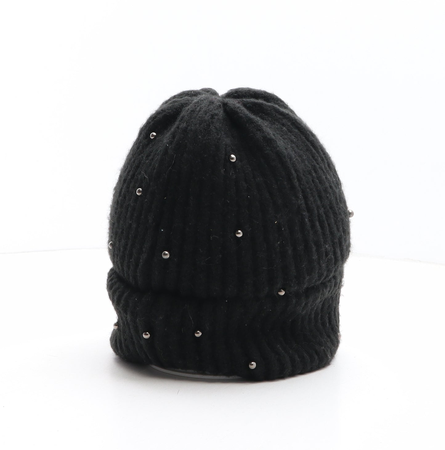 Primark Womens Black Acrylic Beanie One Size - Pearl Details