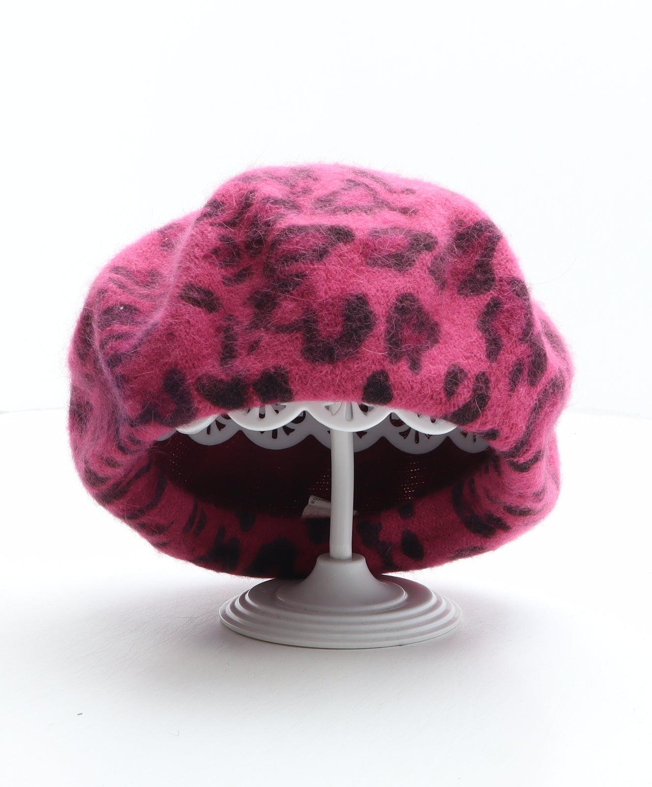 Atmosphere Womens Pink Animal Print Polyamide Beret One Size - Leopard Print