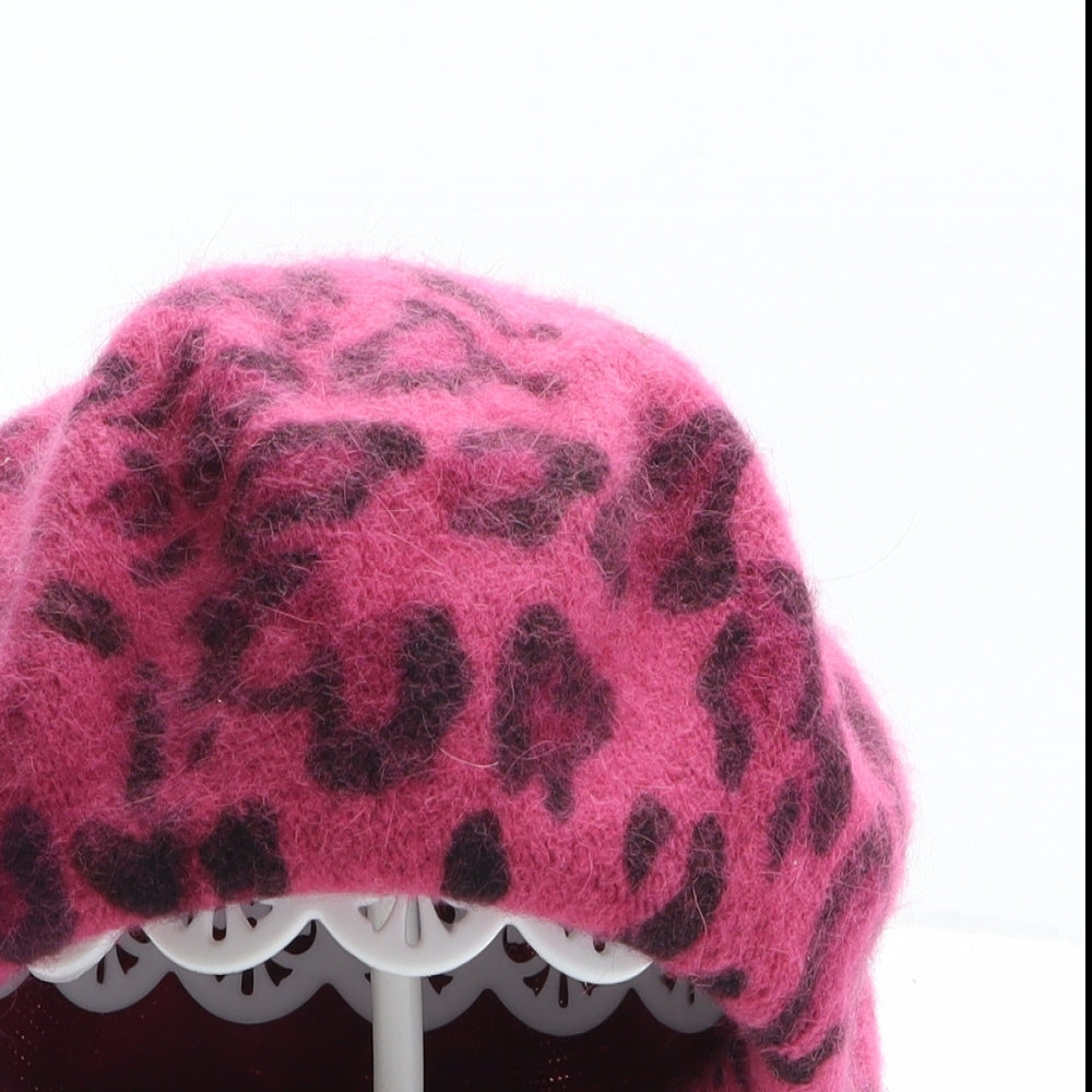 Atmosphere Womens Pink Animal Print Polyamide Beret One Size - Leopard Print