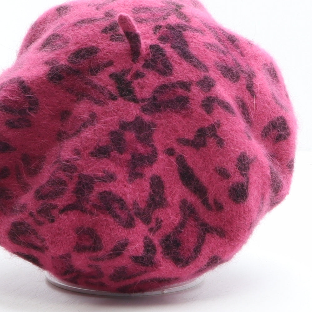 Atmosphere Womens Pink Animal Print Polyamide Beret One Size - Leopard Print