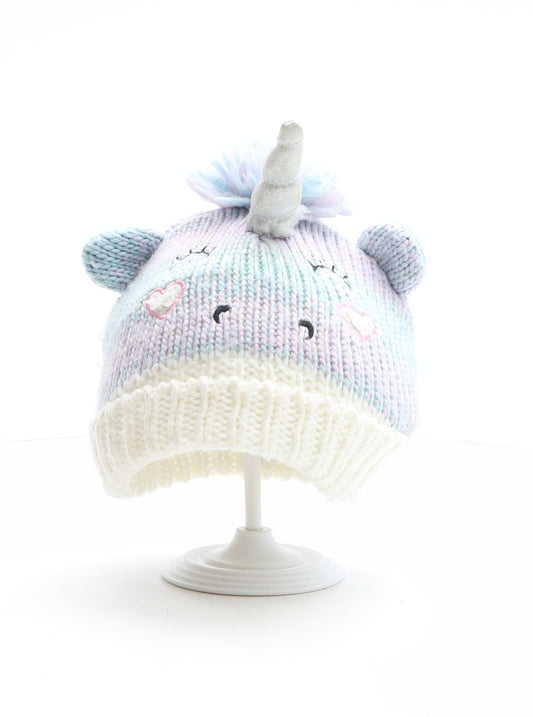 TU Girls Multicoloured Acrylic Bobble Hat One Size - Size 3-5 years, Unicorn Design