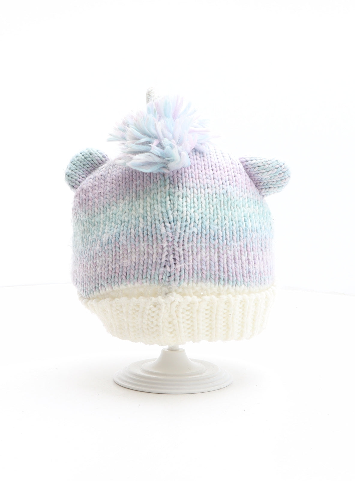 TU Girls Multicoloured Acrylic Bobble Hat One Size - Size 3-5 years, Unicorn Design