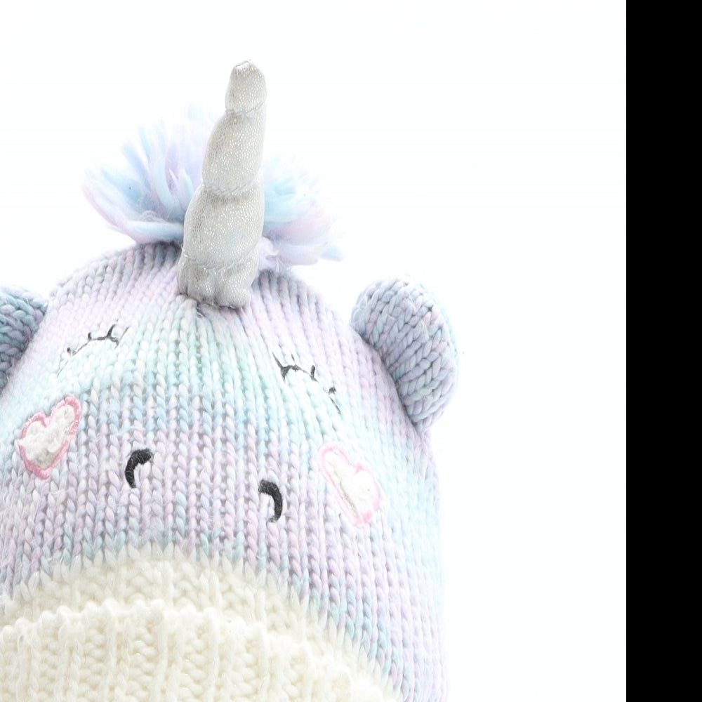 TU Girls Multicoloured Acrylic Bobble Hat One Size - Size 3-5 years, Unicorn Design
