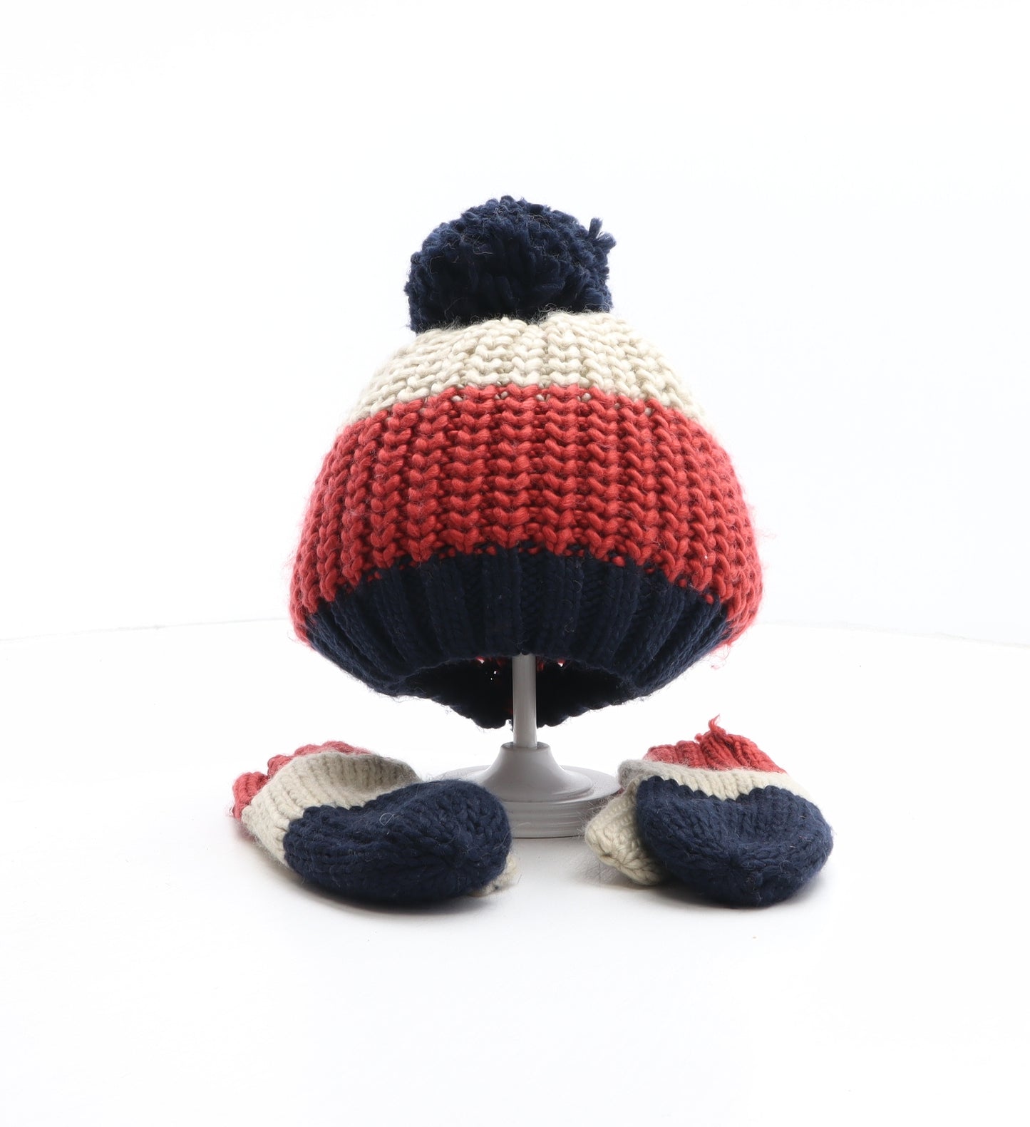 Marks and Spencer Boys Multicoloured Colourblock Acrylic Bobble Hat One Size - Size 3-6 years, Mittens Included