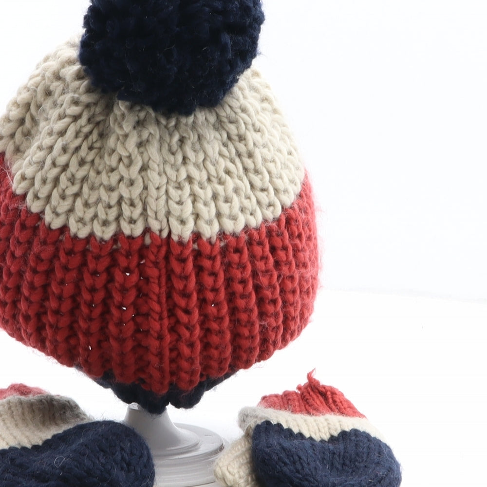 Marks and Spencer Boys Multicoloured Colourblock Acrylic Bobble Hat One Size - Size 3-6 years, Mittens Included