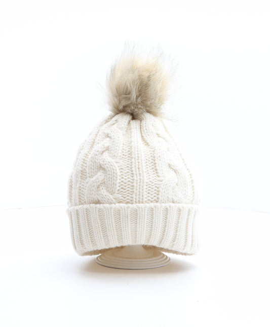 Preworn Womens Ivory Acrylic Bobble Hat One Size