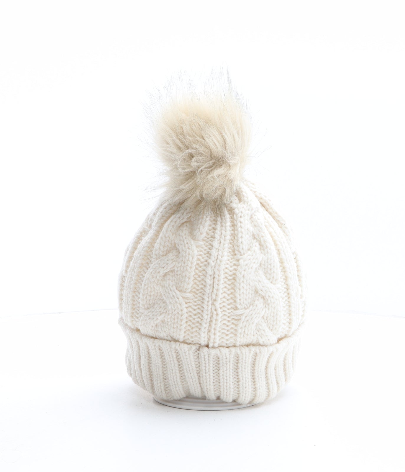 Preworn Womens Ivory Acrylic Bobble Hat One Size