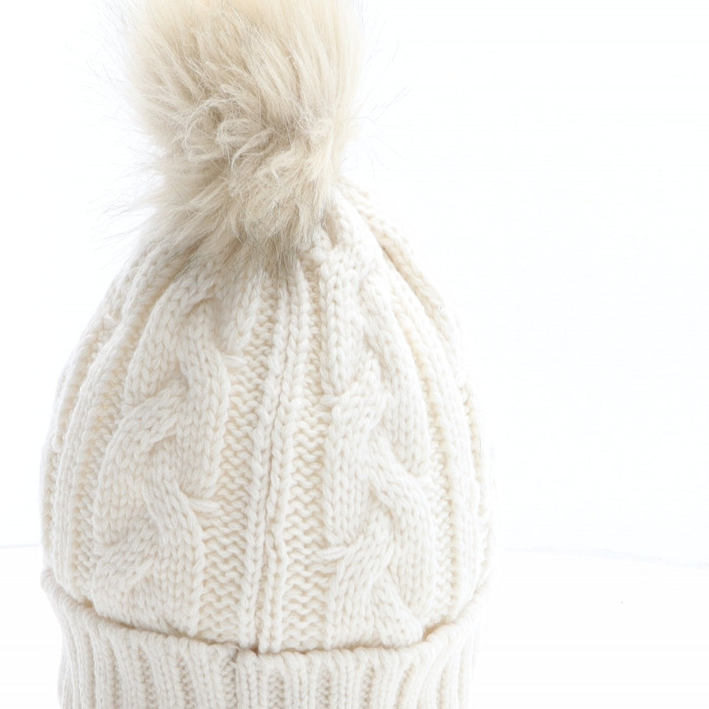 Preworn Womens Ivory Acrylic Bobble Hat One Size