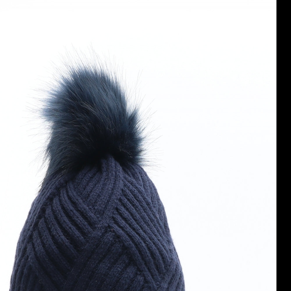 Quiz Womens Blue Acrylic Bobble Hat One Size