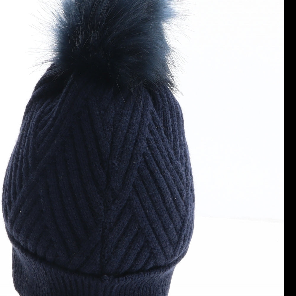 Quiz Womens Blue Acrylic Bobble Hat One Size