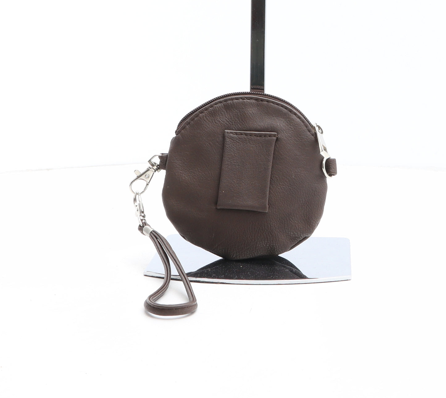 Preworn Womens Brown Solid Polyurethane Clutch Size Micro - Rose Detail, Belt Loop