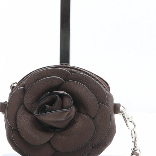 Preworn Womens Brown Solid Polyurethane Clutch Size Micro - Rose Detail, Belt Loop