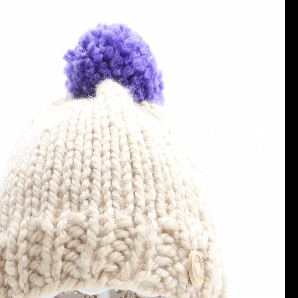 Handmade with love Girls Beige Acrylic Bobble Hat One Size