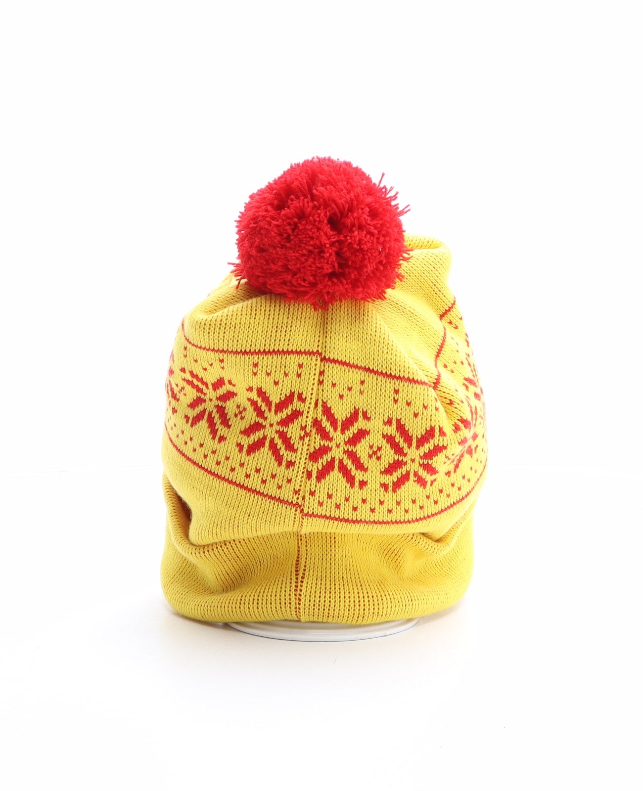 Tayto Womens Yellow Fair Isle Acrylic Bobble Hat One Size