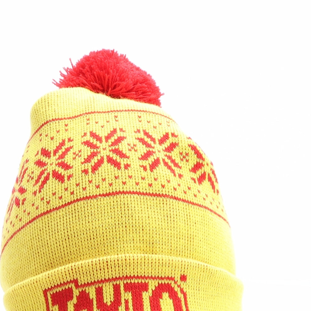 Tayto Womens Yellow Fair Isle Acrylic Bobble Hat One Size