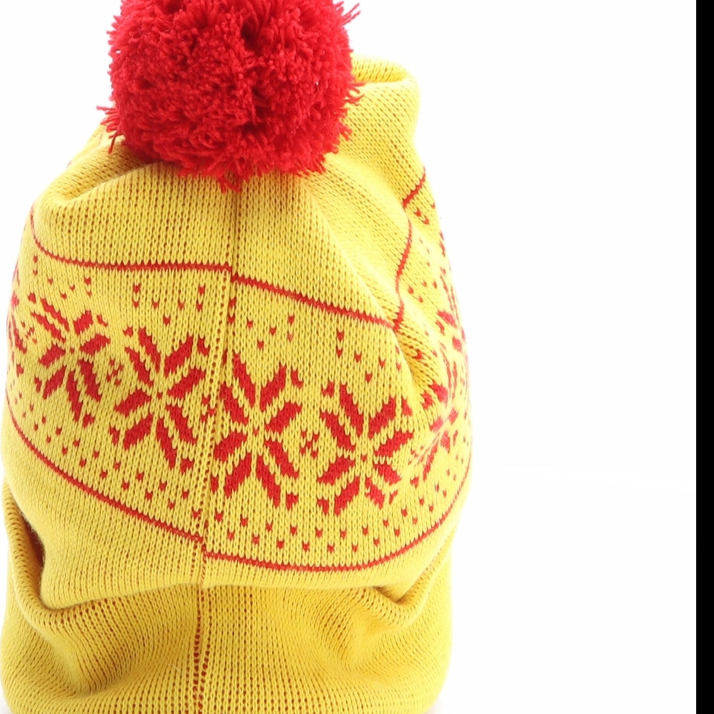 Tayto Womens Yellow Fair Isle Acrylic Bobble Hat One Size